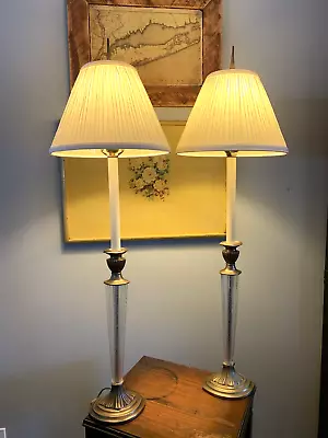 (2) Chapman 1985 39 1/2  Table Lamps Glass Brass Candlestick (No Shades SeeDesc) • $180