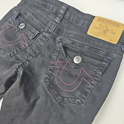 True Religion Slim Jeans Youth Girls Size 14 Black Pink Straight Leg Outdoor • $13