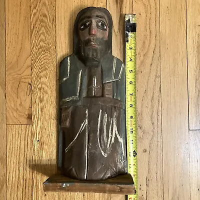 Vtg Mexican Saint Carved Wood Statue Folk Art Religious Priest Mexico 14.5  • $25