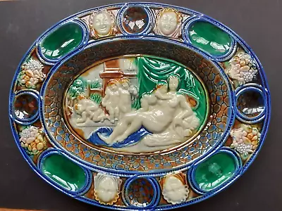 Palissy Style Oval MAJOLICA Dish With Cherubs And Aphrodite • £15