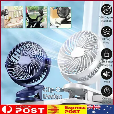 $19.19 • Buy Clip-on Fan Portable 360 Rotatable Cooler 3 Speed Small Quiet USB Rechargeable