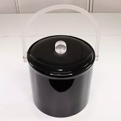 $34.77 • Buy Vintage George Briard Vinyl Black Ice Bucket Acrylic Handle And Handle MCM