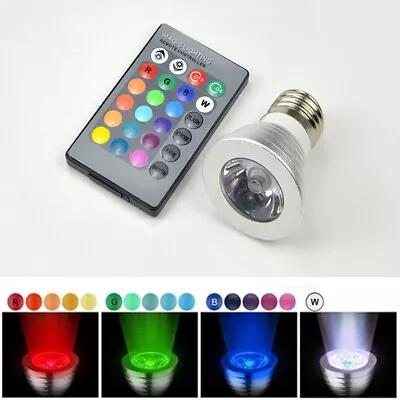 E27 4W LED RGB Light Bulb Dimmable RGB Bulbs Spotlights+24Key Remote Control • $4.09