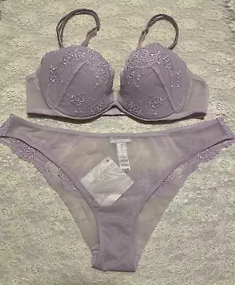 La Perla Primula 36B M Push Up Bra Brazilian Brief Panty Set Lilac Purple • $169.99