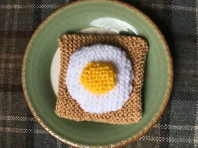 Hand Knitted Toy / Play Food -  Fried Egg On Toast • £1.95