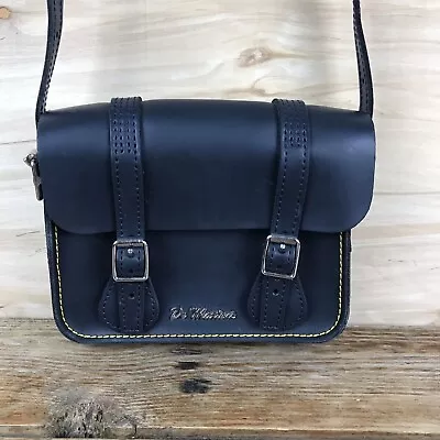 Dr Martens Mini Satchel Crossbody Black Leather Yellow Stitching 7  Bag Purse • $69.99