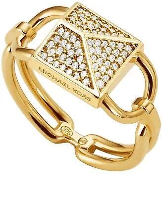 Michael Kors 279871 Mercer Link 14K Plated Sterling Silver Pave Lock Ring Gold • $88.40