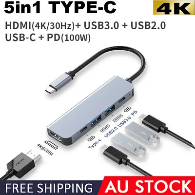 $20.99 • Buy 5in1 Type-C 4K HDMI USB C 3.0 HUB PD100W Charging Adapter For Laptop PC Macbook
