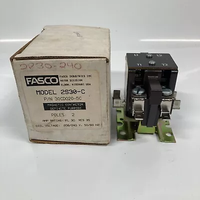 Fasco Magnetic Contactor Defin1te Purpose 2S30-C 2 Pole 208/240VAC 50/60HZ • $13.50