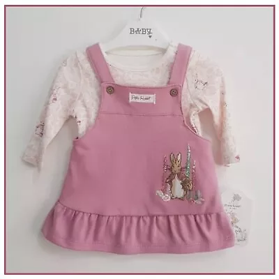 Baby Girl Newborn Peter Rabbit Character Lilac Pinafore Dress & Bodysuit 2pc NEW • £13.99