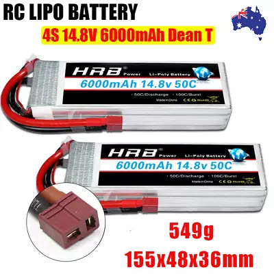 2x HRB 4S LiPo Battery 14.8V 6000mAh 50C Deans For RC Helicopter Car Truck Boat • $110.99