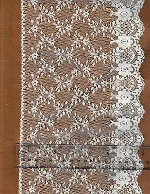 Vintage WIDE 7  Flat Lace Scalloped On One Edge Ivory Floral Sold By The Yard • $3.35