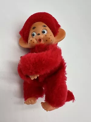 Vintage Monchichi Red Monkey Bear 4  Mini Hugger Plush Clip On Goggly Eyes • $8