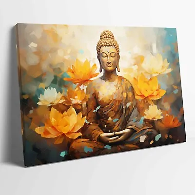 Buddha Buddhist Buddhism Flowers Stretched Canvas Poster Print Art More Sizes • £12.99