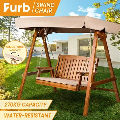 $256.95 • Buy Furb Swing Chair Outdoor Furniture Wooden Patio Garden Bench Seat Canopy Hammock