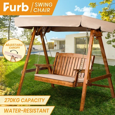 $256.95 • Buy Furb Swing Chair Outdoor Furniture Wooden Patio Garden Bench Seat Canopy Hammock