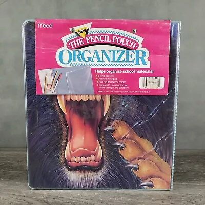 Vintage 1987 Mead Pencil Pouch Organizer 3 Ring Binder Trapper Lion • $25