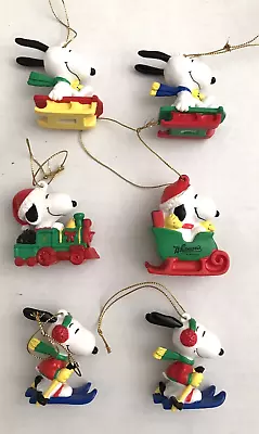 SNOOPY PEANUTS WHITMAN'S Lot-6 VTG Christmas Ornaments SKI SLED TRAIN WOODSTOCK • $35