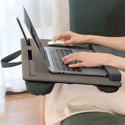 Lap Tray Portable Laptop Desk With Tablet Slot & Cushion For Bed Sofa Knee Table • £18.95