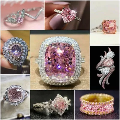 £3.11 • Buy 925 Silver Rings Gorgeous Pink Sapphire Women Wedding Ring Gift Jewelry Sz 6-11
