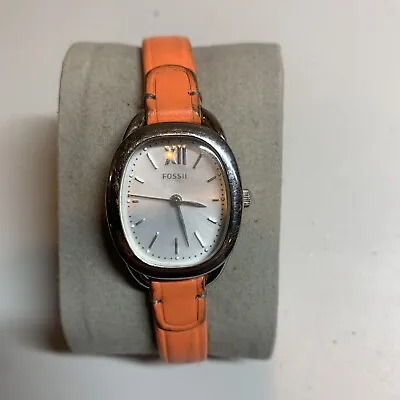 Fossil Watch ES3555 Quartz Roman Numeral Silver Dial Orange Leather Women Watch • $12.99