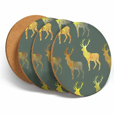 £7.99 • Buy 4 Set - Majestic Gold Stag Deer Coasters - Kitchen Drinks Coaster Gift #13000
