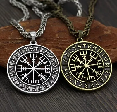Norse Viking Rune Vegvisir Compass Pendant Necklace Chain 24  Men's Jewelry Gift • $11.89