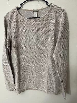 H&M Womens Pullover Sweater Beige Gray Long Sleeve Crew Neck Medium • $9.35