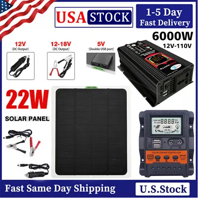 $26.59 • Buy 6000W Car Power Inverter 22W Solar Panel Kit 30A Battery Charger Controller US