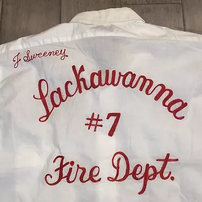 Vtg 50s 60s Bowling Shirt Town Topic Sanforized Lackawanna Fire Dept Mens Large • $59.99