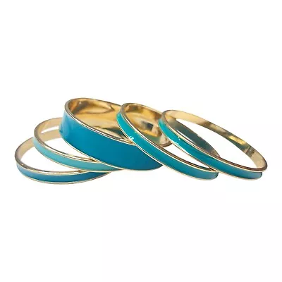 $14.97 • Buy Enamel Bangle Bracelet Aqua Blue Turquoise Goldtone Set Of 5