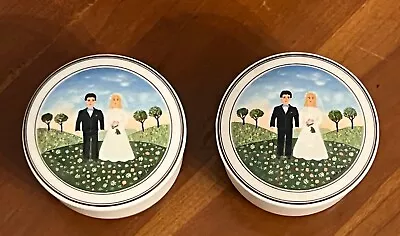 Set 2 VILLEROY & BOCH  NAIF WEDDING Trinket Dishes /Ring Boxes Lids Bride Groom • $16.49