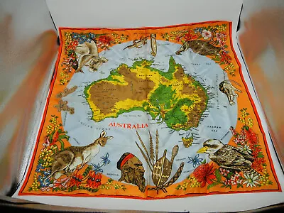 Vtg Heil Australia Map Animal Print Satin Square Scarf 27 X27  Bandana Wall Art • $15