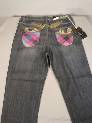 Women’s NWT Old Skool Jeans BAGGY WOMENS 16 METALLIC Blacke Embroidered • $20