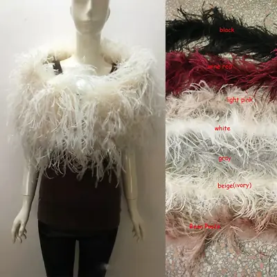 Real Ostrich Feather Fur Shawl Fluffy Hairy Shrug Women Cape Bolero Coat Wedding • $98.99