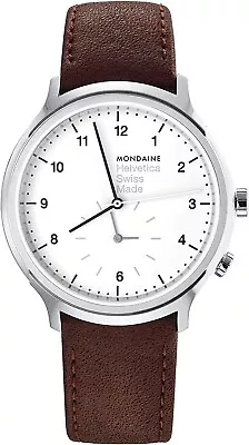 Mondaine Helvetica MH1.R2010.LG PRE-OWNED Men's Watch Analog Brown Leather Band • $185.99