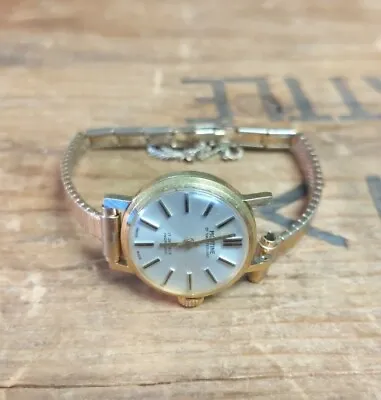 Vintage Montine Swiss 17 Jewel Incabloc Women's Wristwatch Thin Gold Tone Broken • $25