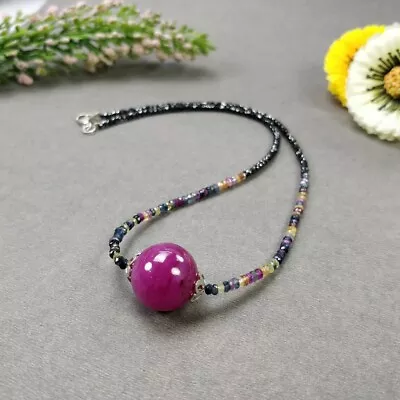 17  Multi Sapphire Ruby Ball Pendant 925 Sterling Silver Beads Chain Necklace • $147.55