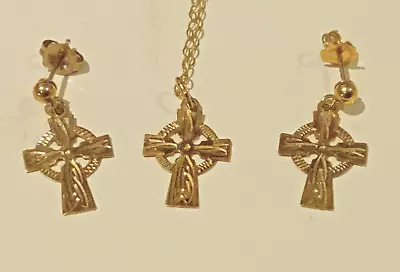 Fully Hallmarked Irish 9ct Gold Celtic Cross Earrings & Pendant With 16  Chain  • £89.99