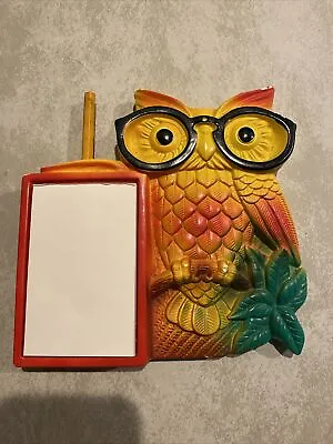 Vintage Miller Studios Chalkware Owl Kitschy Kitchen Notepad Holder Pencil 1970s • $18.50