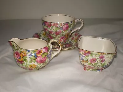 Royal Winton Grimwades Chintz SUMMERTIME Teacup  Saucer Creamer Sugar Bowl • $99.95