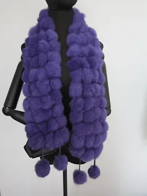 100% Real Rabbit Fur Pom Poms Scarf/ Cape/ Neck Wrap Violet Women Shawl  • $16.99