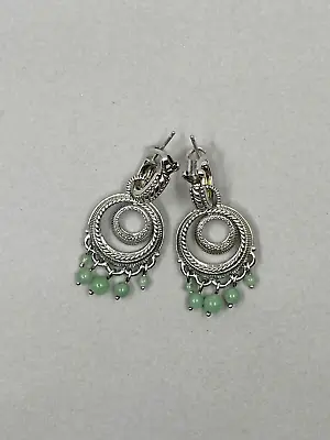 Judith Ripka Sterling Silver Double Hoop Dangle Earrings Wtih Jade Beads • $95