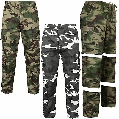 Mens 3 In 1 Camouflage Trousers Army Camo Combat Cargo Shorts Pockets Work Pants • £15.99