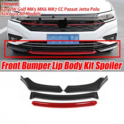 Front Bumper Lip Carbon Fiber+Red Spoiler For VW Golf MK5 MK6 MK7 MK7.5 GTI GTDR • $41.47