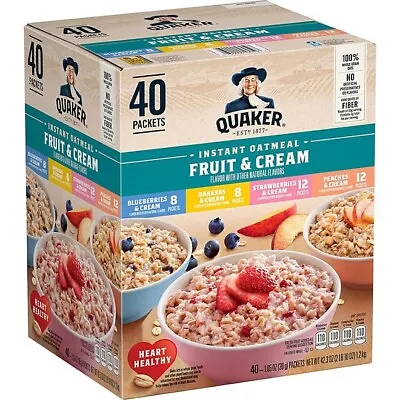 Quaker Instant Oatmeal Fruit & Cream Variety Pack [40 Pk] Ready In 2 Minutes • $18.97