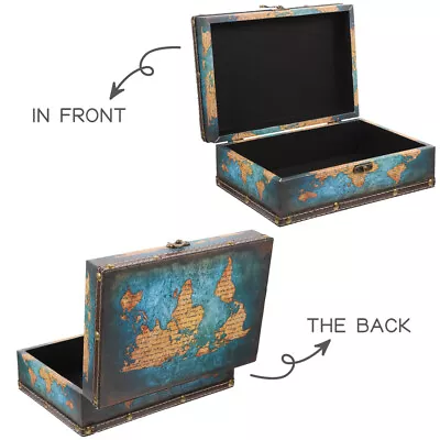 World Map Chest Storage Box Vintage Wood Jewelry Trinket Case-SP • £23.19