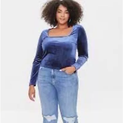 Forever 21 | Plus Velvet Crop Top Dusty Blue Various Sizes • $15.95