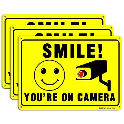 DOCHO Smile You Are On Video Surveillance Sign 3 Pack 10 X 7  Rust Free .04  • $14.65