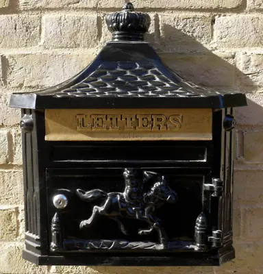 Black Post Box Mail Letter Aluminium Wall Mounted Antique Victorian Style Secure • £62.95